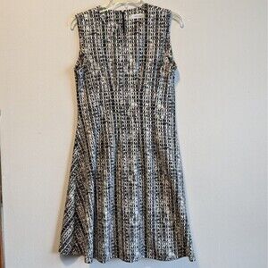 Calvin Klein Fit Flare Career Formal Sleeveless Dress Black/White Size 8 Women's